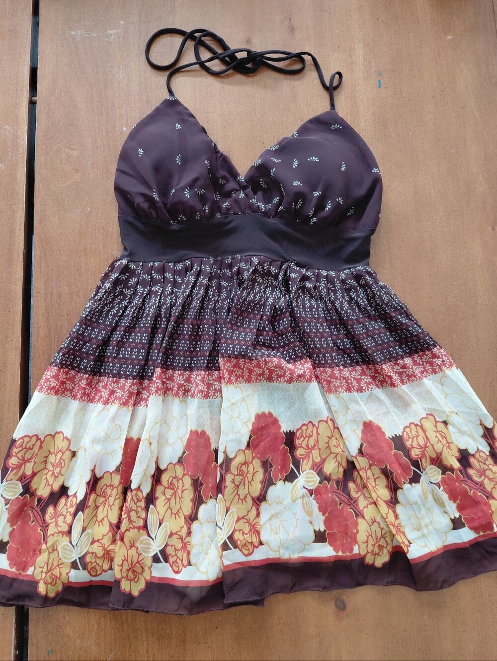 VTG Y2K Wink Halter Babydoll Top Brown Boho Floral 2000's